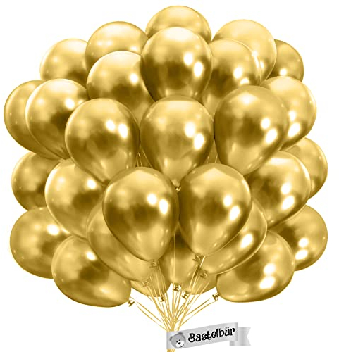 Globos Dorados Orgánico Metalizado Brillante • 25 Piezas • Ø38 cm XXL • Hecho en Europa • Globos Ecológicos premium • 100% Látex Natural • Biodegradable • Globos Cumpleaños • Globos de Colores Oro