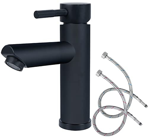 SLFYEE Robinet de salle de bain Robinet de salle de bain noir Robinetterie de lavabo Mat Set de robinetterie de lavabo pour salle de bain cuisine 304 acier inoxydable