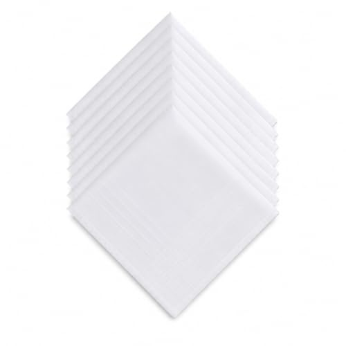 GM Apparel Handkerchiefs for Men's Cotton Large Strong White Handkerchiefs - Gents White Pocket Hanks for Men and Ladies Hankies for Grooms Weddings – Prom Celebration Parties 10 Pack