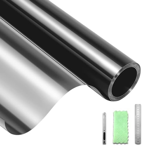 DIFIT Film Fenêtre Anti-Regard Film Miroir pour Fenêtre sans Tain Films Occultant Fenêtre Anti UV Protection Solaire Anti Chaleur Films Électrostatique Vitre Maisons, Bureaux（Noire-Argent，60x200cm）
