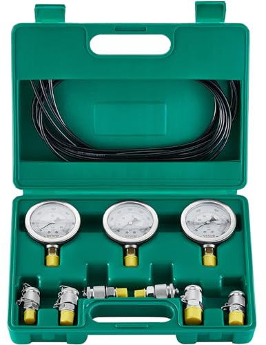 VEVOR Hydraulikdruck-Testset, 250/400/600 bar, 3 Messgeräte, 6 Testkupplungen, 3 Testschläuche, Bagger-Hydraulik-Testmanometer-Set mit Tragbarer Tragetasche für Bagger, Traktoren, Baumaschinen