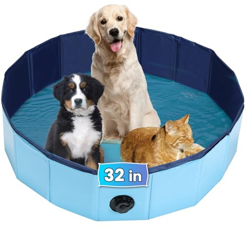 AMGSH Foldable Dog Swimming Pool Pool, 31.5 Dia. × 7.9 H, Whelping Box