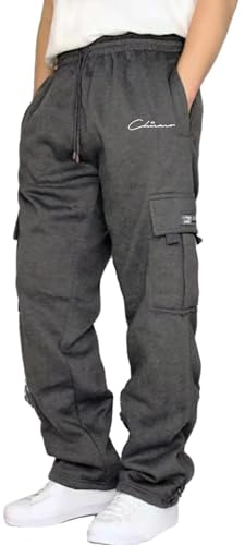 Cargo Pantalon Homme Coton Multipoches Droite Elastique Casual Combat Pantalon, Pantalon Multi Poches Homme Taille Elastique Survetement Training Pantalons De Jogging Ample à Lien De Resserrage Sweat