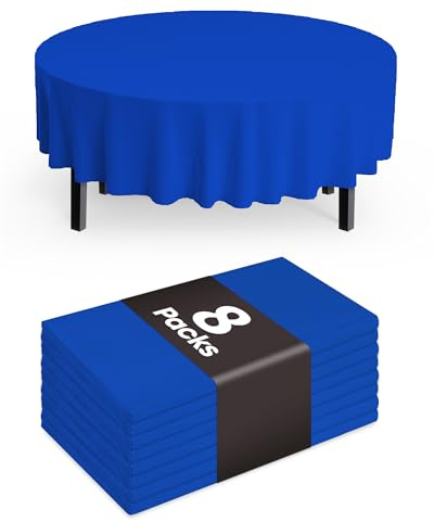 Pureegg Plastic Table Cloth Disposable 8 Pack, 84'' Round Table Cloths, Graduation Decorations Class of 2025, Graduation Party Tablecloths, Round, Plastic Cover, Leakproof & Sturdy, Blue