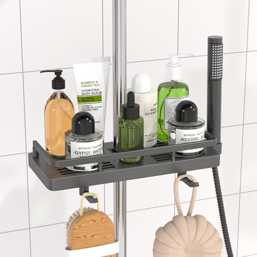 DIYGEEK Porta Sapone per Doccia, Mensola Doccia Senza Foratura, Organizzatore Bagno Sospeso Regolabile in Altezza per Barra Doccia Diametro 18-25 mm, 1 Pezzo, Grigio