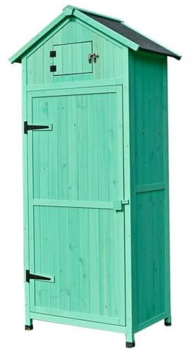 Easnuroz Garden Shed Tall Slim Wooden Outdoor Storage Shed Tool Storage Cabinet With 3 Shelves Compact Tool Box Storage Shed Organizer(Green)