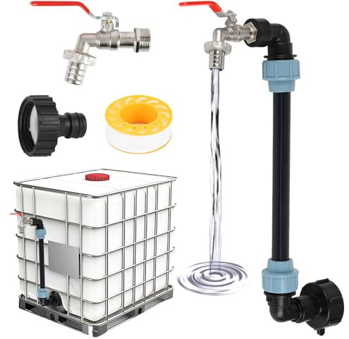 IBC Robinet de sortie col de cygne, robinet de sortie de baril de pluie, robinet de sortie de 1,9 cm, récipient IBC S60 x 6 3/4, adaptateur, accessoires de réservoir (poignée rouge)