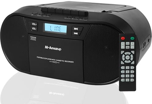 M-Amazup Boombox CD Player Portable, Cassette Player Combo with CD MP3 Bluetooth AUX TF USB FM Radio AC/DC Powered, Boom Box with Remote Control, Headphone Jack, Stereo Sound for Home,Kids,Gift