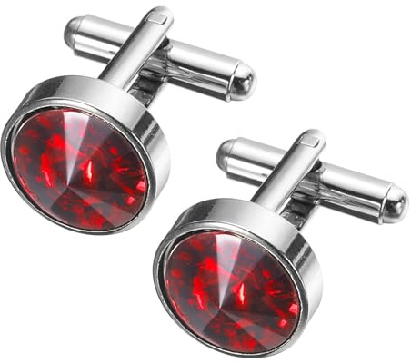 sourcing map 2Pcs Crystal Cufflinks, Copper Round Cuff Links for Men Business Groom Wedding Party Birthday, Red