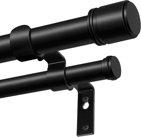 Double Curtain Rod 140 to 195 Inch, HOTOZON 1 Inch Heavy Duty Double Curtain Rods for Windows 128 to 191 Inches(10.6-15.9 ft), Telescoping Drapery Rod with Simple End Finials, Black