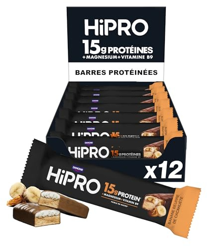 HiPRO Barre Protéinée – Banane & Beurre de Cacahuète – 45g – Riche en Protéines, Magnésium & Vitamine B9 - Pack de 12