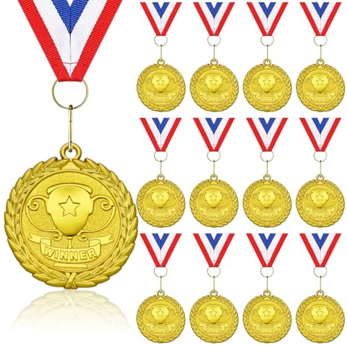 Donrime Gold Winner Medals 12-Pack, 1st Place Champion Medal with Ribbon for Kids and Adults, Sports Day Medals for Competitions, Soccer, Basketball, Gymnastics, Tournament Awards and Ceremony Prizes