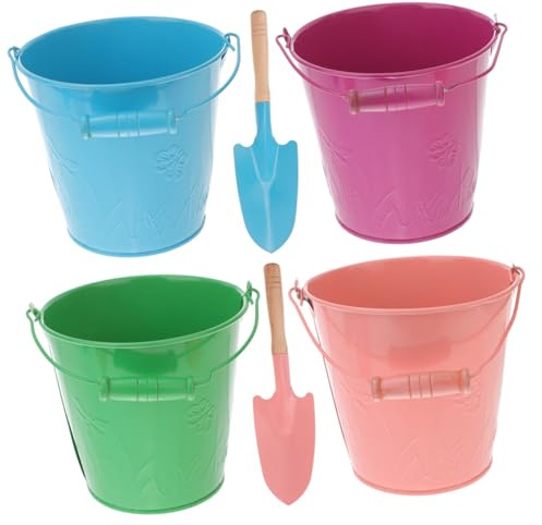 Hohopeti Set 6 Pezzi Secchielli da Spiaggia in Ferro Colorati con Pala, Secchiello la Sabbia Leggero con Manico Robusto, Giocattolo Estivo per Giochi All’aperto e Colore Colore Casuale