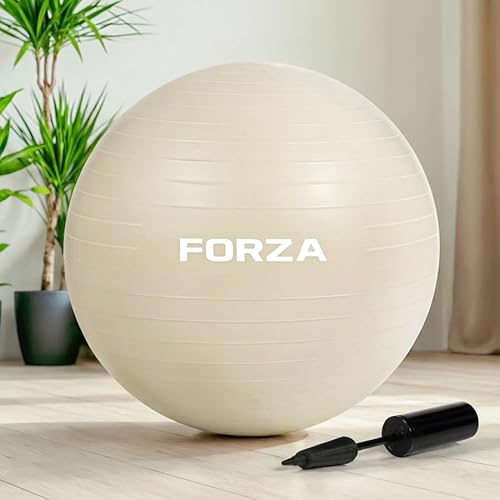 FORZA Anti-Burst Yoga Ball 55cm with Pump – Non-Slip Stability Exercise Ball for Yoga, Pilates, Physiotherapy, Pregnancy & Core Training – Supports Up to 150kg (Beige)