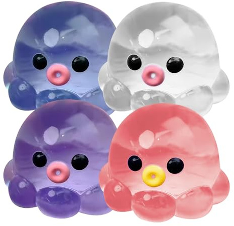 4 Pack Octopus Squishy Toys, Soft Squeeze Stress Relief Toys, Fun Sensory Fidgets Squishies for Focus and Relaxation