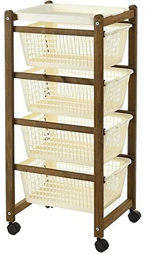 Carrello Salvaspazio 4cesti Legno Noce, Bianco E Verde