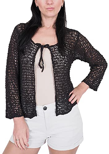 Mimosa Mujer Crochet Popcorn Bolero Liso de Encaje Elastico Cardigan Abierto