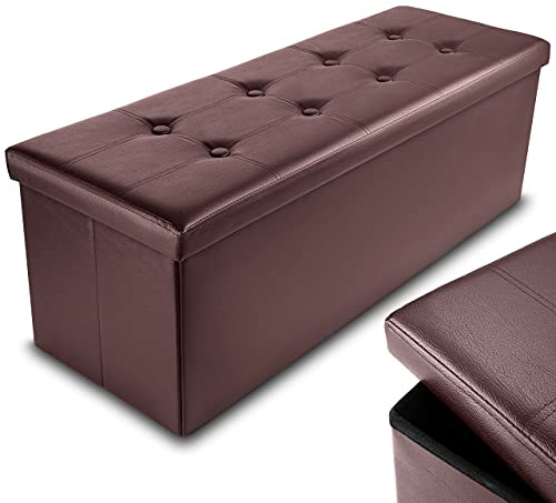 Nyxi Faux Leather 110 * 38 * 38 cm Brown Ottoman Foldable Storage Boxes Seat Foot Stool Storage Box with Lids for Kids Toys, Bedroom, Hallway, Living Room