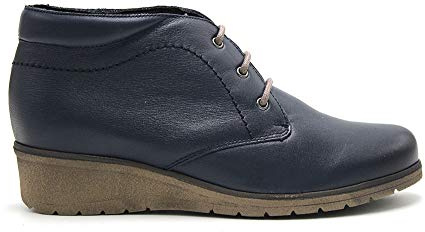 tupie - Botín liso de piel, con cuña de 4cm, cordones, plantilla extraible, suela de goma antideslizante, para: Mujer (MARINO, 37, Sistema tallas calzado EU, Adulto, Mujer, Números, mediano, 37)