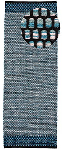 carpetfine Baumwollteppich Kelim Mia Läufer Blau 75x200 cm | Moderner Teppich für Wohn- und Schlafzimmer
