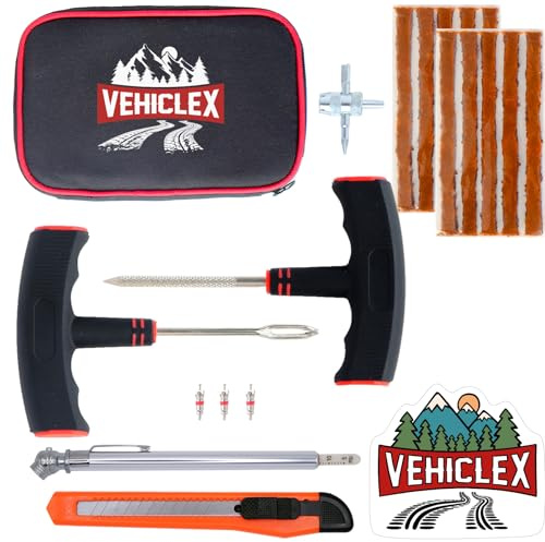 Vehiclex Kit Compacto de reparación de neumáticos, Herramientas Principales y Accesorios para la reparación de pinchazos de neumáticos con una Pinza