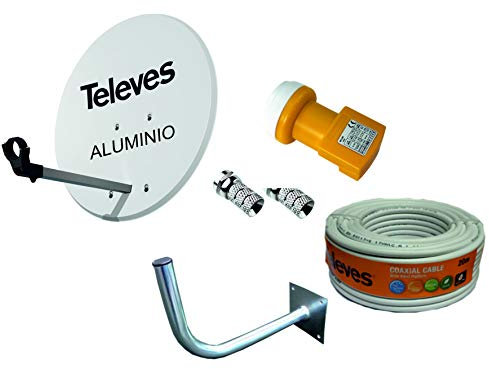 Kit Antena PARABOLICA para Astra TELEVES 83cm Aluminio + Rollo DE Cable 20 MT + Soporte A Pared + CONECTOES Y LNB