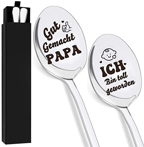 2 cucharas de café de acero inoxidable, largas cucharillas café de Latte Macchiato, cucharas de postre personalizada, bien hecho, papá y he sido un gran regalo de cumpleaños del día del padre