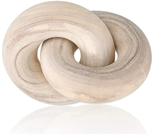 Yalikop 2 Link Wood Chain Link Decor Coffee Table Wooden Knot Decor Hand Carved Modern Farmhouse Ornament Boho Rustic Natural Chain Items for Home Living Room Bedroom Shelf Decorations(Wood)