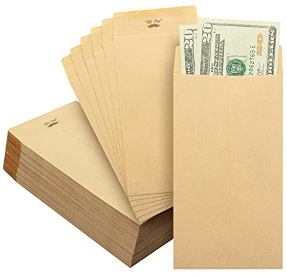 Mr. Pen - Buste per soldi, confezione da 100, 16,5 x 8,9 cm, sfide per risparmiare denaro, buste piccole per budget, marrone