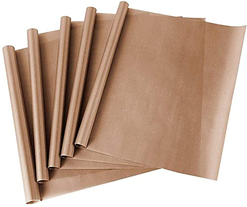MEISO 5 Pezzi Fogli Teflon, Carta da Forno Riutilizzabile, Fogli di Teflon PTFE, per Forno Pressa a Caldo Antiaderente 40 x 60 cm Tappetino Artigianale Resistente al Calore