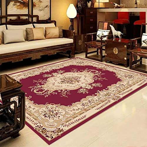 Deko Tisch Wohnzimmer Teppich Dunkel Roter Print Design im klassischen Stil Outdoor-Terrasse Teppich rutsch fest Anti Teppich Rutsch 60X90CM
