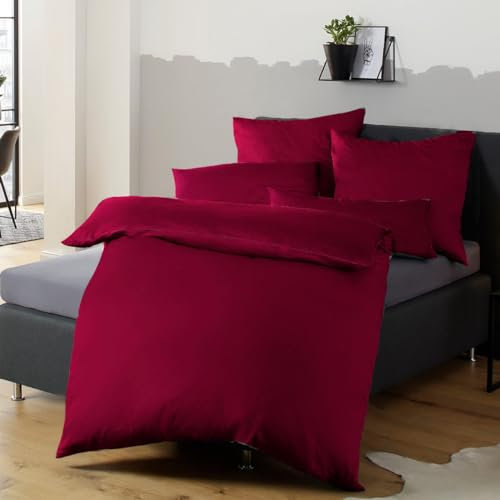 Soifox Bettwäsche 155x220 Rot - Bettwäsche Sets aus Mikrofaser Bügelfrei & Knitterfrei - 1 mal Bettbezug + 1 mal 80x80cm Kissenbezug mit Reißverschluss
