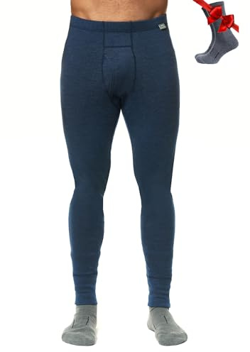 Merino.tech Pantaloni Lana Uomo Merinos - Traspirante Intimo Termico Uomo Lana Merinos, Leggero Biancheria Intima Termica Uomo + Le Calze in Lana Merino (Medium, 320 Navy)
