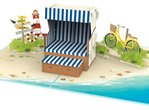 papercrush® Pop-Up Karte Strandkorb - 3D Geburtstagskarte für Frauen, Geldgeschenk für Strandurlaub & Urlaubskasse, Reisegutschein für Nordsee, Sylt & Ostsee, Geschenkgutschein für Urlaub am Meer