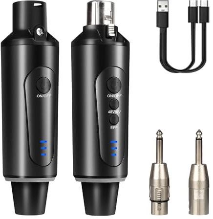 Depusheng S5 Funkmikrofon system, kabelloser Gitarren sender Empfänger, XLR Plug-on, für dynamische und 48-V-Kondensatormikrofone, Audiomixer, mit 48-V-Phantomspeisung und Reverb-Schalter