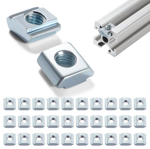 Lyeteung 30 Piezas 20 Series M5 Tuercas de Ranura en T, Tuercas Deslizantes, mitad Ronda Rollo en Deslizante T Ranura Tuerca, para Perfil de Extrusión de Aluminio 20 Series 6 mm