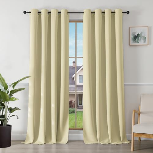 Joydeco Tende Oscuranti per Interni 2 Pezzi L 140 x A 240, Tende Termiche Isolanti con Occhielli per Soggiorno e Camera da Letto Moderne Blackout Curtains, Beige