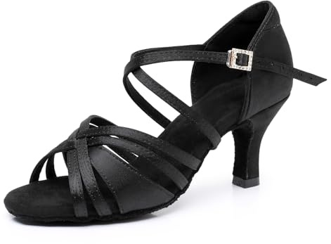 Rosefinch Scarpe da Ballo Latino per Le Donne Nuovi Stili Classici Salsa Scarpe da Ballo Performance Professionale Pratica Scarpe da Ballo 7cm Tacco, Nero 35EU