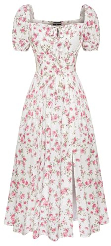 Scarlet Darkness Women's Floral Corset Dress with Split 2026 Summer Spring Square Neck Midi Milkmaid Dresses White Pink Floral M