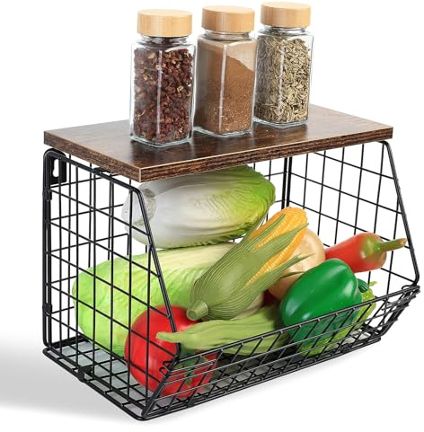 Portafrutta da Tavolo da Parete, Porta Frutta Cucina, Cestino Frutta Cucina Montabile a Parete, Cesto Frutta da Tavolo Impilabili con Gancio per Banane per Organizzatore di Frutta Verdura Snack