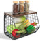 Black Fruit Bowls, Fruit Basket with Banana Hanger, Hanging Fruit Baskets for Kitchens, Mesh Fruit Bowl for Kitchen Counter, Stackable Wall Vegetable Bowls for Bread Onion and Potato Storage Basket