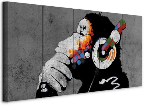 murando - Quadro Fonoassorbente Graffiti Scimmie 100x40 cm 5 Pezzi - Canvas - Quadri Acustici Componibili XXL Grandi - Pannelli Fonoassorbenti Decorativi - Decorazione Soggiorno g-A-0289-b-m