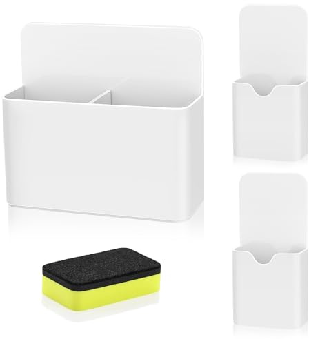 MoKo Organizador de Escritorio Magnético, [3PZS] Portalápices Magnético Caja Almacenamiento con 1 Borrador para Bolígrafos Lápices Útiles Escolar, Soporte de Marcador Oficina, Blanco