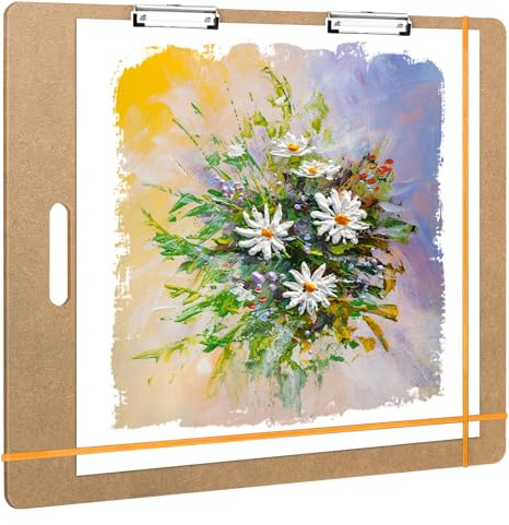 23 x 26 Drawing Board Large Sketch Board with Handle, Wooden Art Clipboard with 2 Sturdy Clips & Elastic Bands, Lightweight Artist Tote Board for Sketching, Drafting, Drawing & Painting