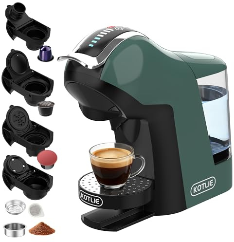 Upgrade 19 Bar 5in1 Espresso Capsule Coffee Machine for Nespresso/Dolce Gusto/LAVAZZA MIO/LOR Coffee Pod and Ground/ESE Coffee, Automatic Capsule Small Coffee Machines, EM-308B (GREEN)