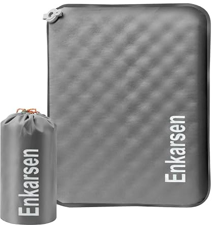 Enkarsen Inflatable Travel Seat Cushion â Self-Inflating Memory Foam Pad for Airplane, Stadium Bleachers, Camping, Hiking & Backpacking â Ultralight Compact & Portable Sitting Cushion (Grey)