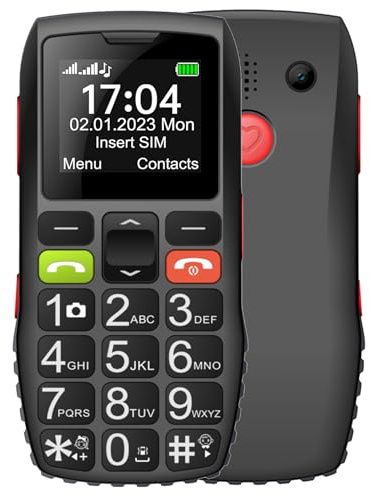 FEGA Telefono Cellulare per Anziani, Tasti Grandi,Volume alto,Funzione SOS,Chiamata Rapida,1800mAh Batteria di grande capacità,Dual SIM C1-2026 GSM Nero