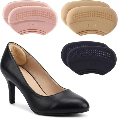 3 Pairs Heel Cushion Pads, 8mm Thick Self-Adhesive Heel Grips for Shoes Too Big - Anti Slip, Prevents Blisters for Women & Men (Pink, Black, Nude)