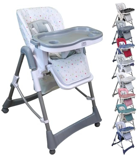 Monsieur Bébé - Chaise haute enfant pliable, réglable hauteur, dossier et tablette - Plusieurs coloris