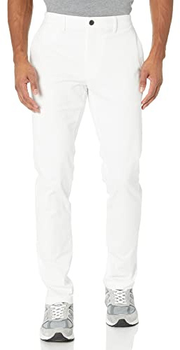 Amazon Essentials Pantalon Chino en Tissu Stretch Confortable Délavé Coupe Skinny Homme, Blanc, 29W / 30L